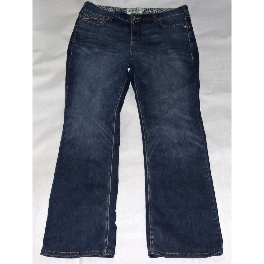 Ariat Real Rosa Boot Cut Mini Flared Whiskering Thick Blue Denim Jeans Women 34R